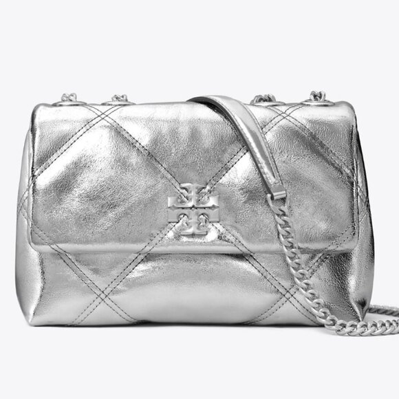 TORY BURCH Small Kira Diamond Quilt Metallic Leather Convertible Shoulder Bag - Picture 1 of 14